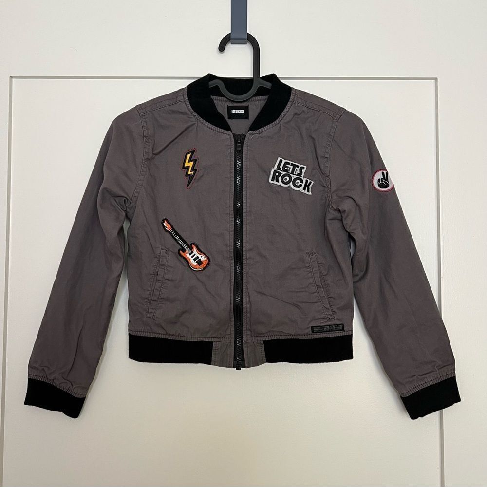 Hudson Boys Bomber Style Jacket Sz 7 Let’s Rock Punk Rocker Patches Rockstar